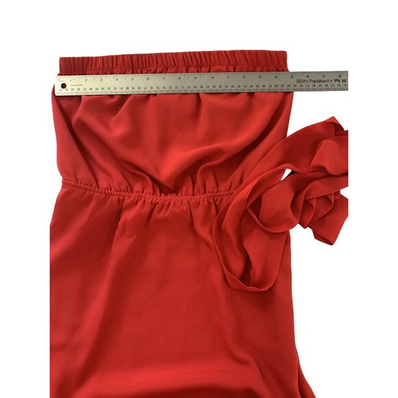 Strapless Red Mini Dress With Belted Waist And Side Pockets Size XS - Picture 3 of 8